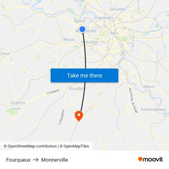 Fourqueux to Monnerville map