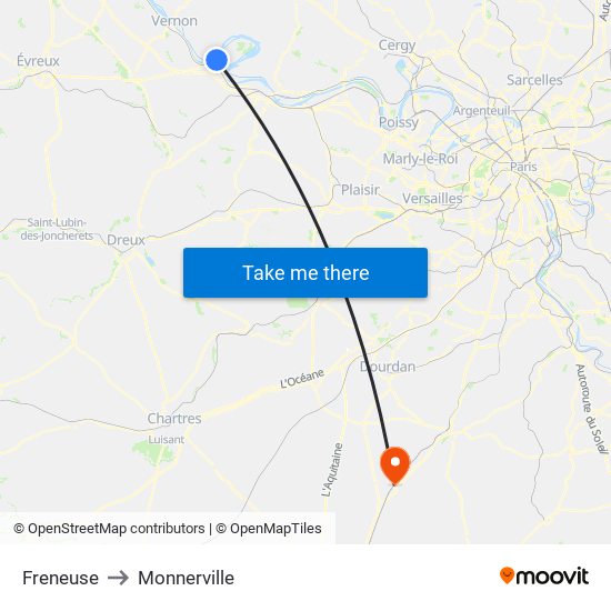 Freneuse to Monnerville map