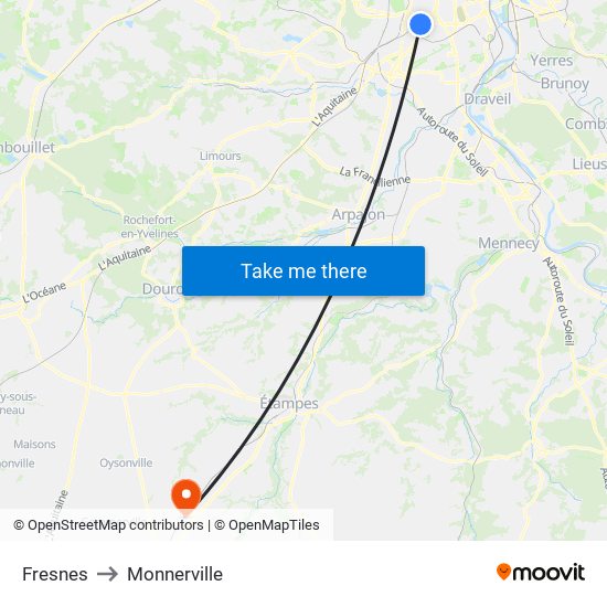 Fresnes to Monnerville map