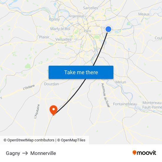 Gagny to Monnerville map