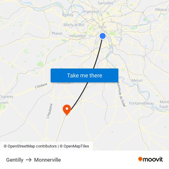 Gentilly to Monnerville map