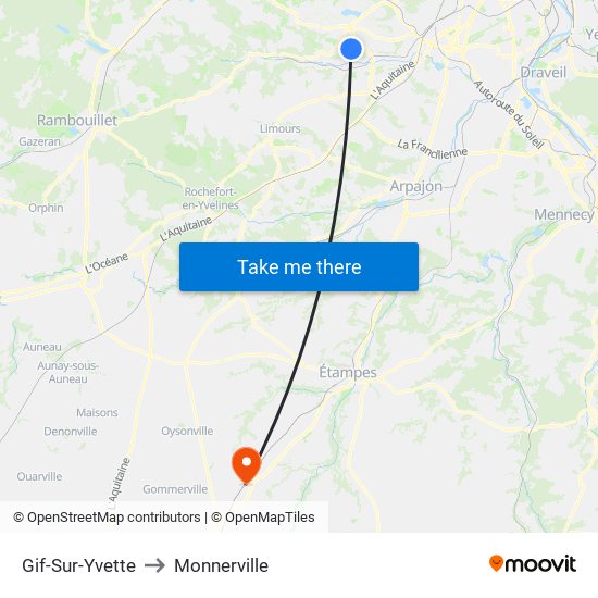 Gif-Sur-Yvette to Monnerville map