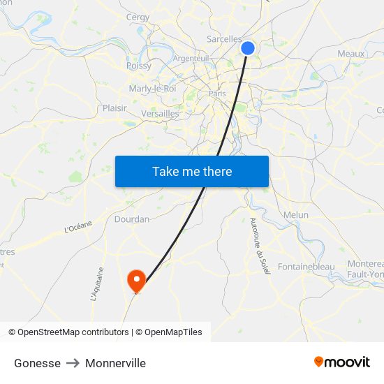 Gonesse to Monnerville map
