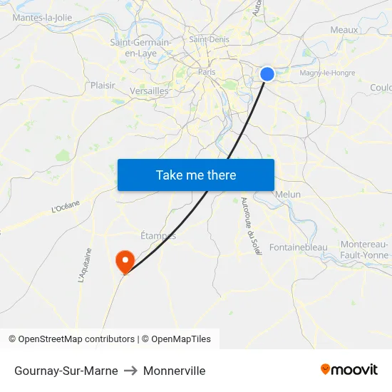 Gournay-Sur-Marne to Monnerville map
