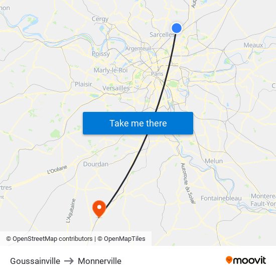 Goussainville to Monnerville map