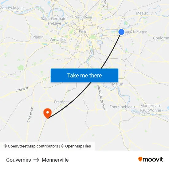 Gouvernes to Monnerville map