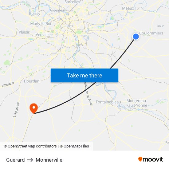 Guerard to Monnerville map