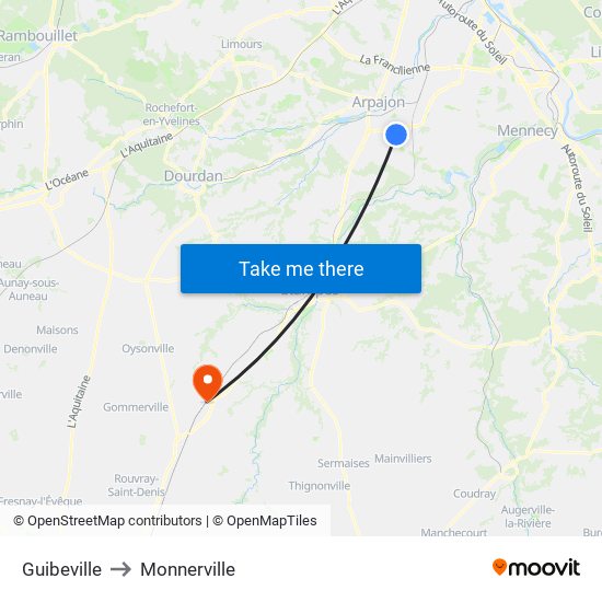 Guibeville to Monnerville map