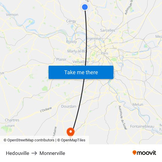Hedouville to Monnerville map