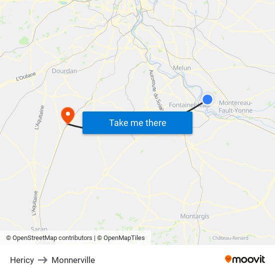 Hericy to Monnerville map