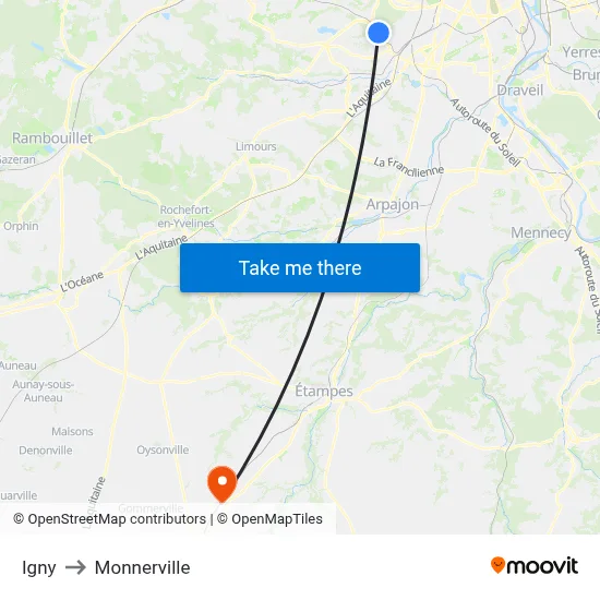 Igny to Monnerville map