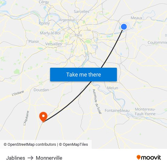 Jablines to Monnerville map