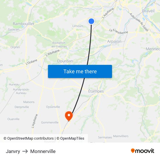Janvry to Monnerville map