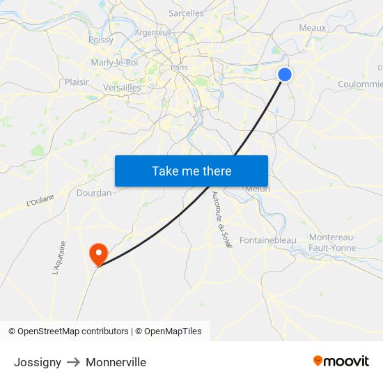 Jossigny to Monnerville map
