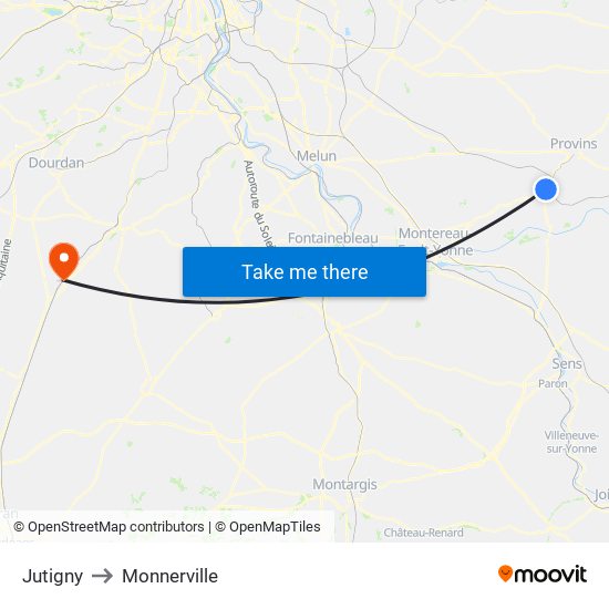 Jutigny to Monnerville map