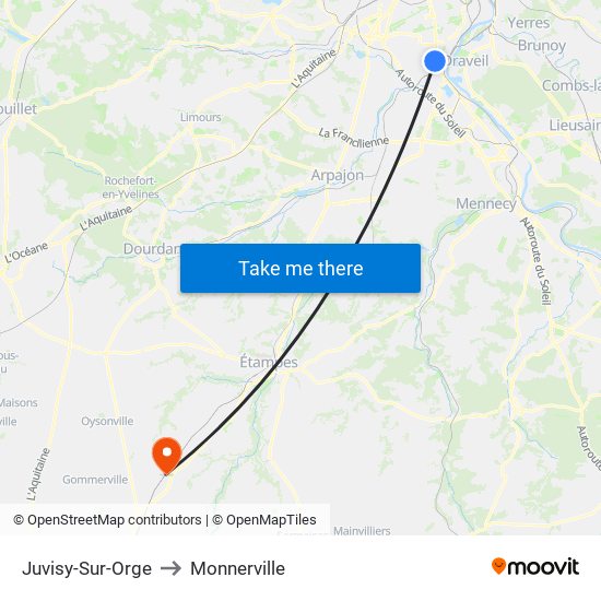Juvisy-Sur-Orge to Monnerville map