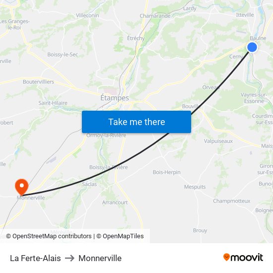 La Ferte-Alais to Monnerville map