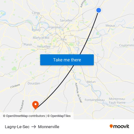 Lagny-Le-Sec to Monnerville map