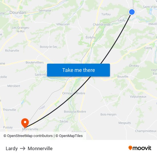 Lardy to Monnerville map