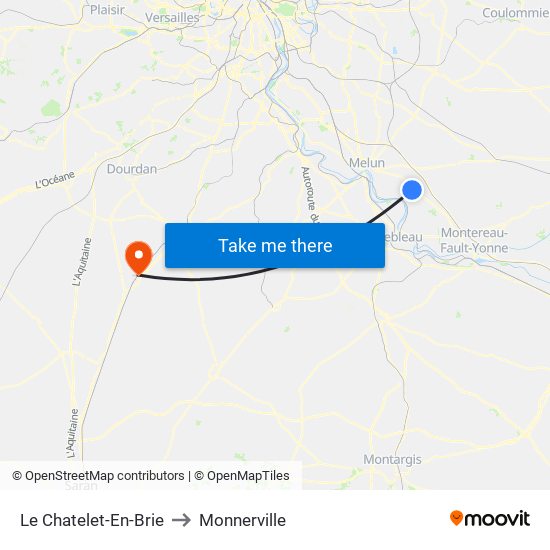 Le Chatelet-En-Brie to Monnerville map