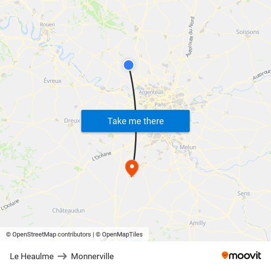 Le Heaulme to Monnerville map