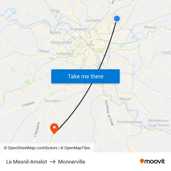 Le Mesnil-Amelot to Monnerville map