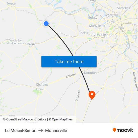 Le Mesnil-Simon to Monnerville map
