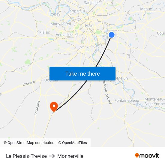 Le Plessis-Trevise to Monnerville map