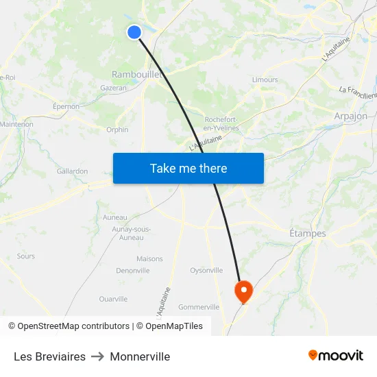 Les Breviaires to Monnerville map
