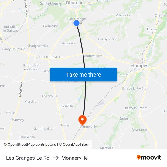 Les Granges-Le-Roi to Monnerville map