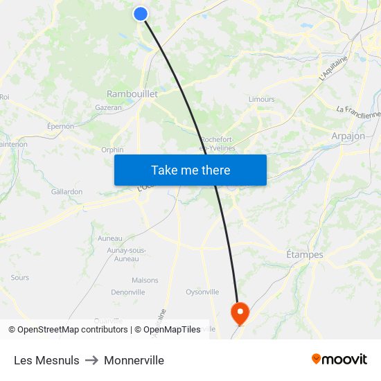 Les Mesnuls to Monnerville map