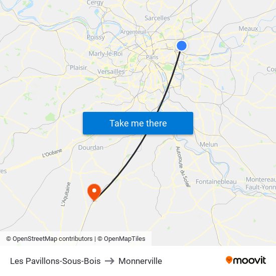 Les Pavillons-Sous-Bois to Monnerville map