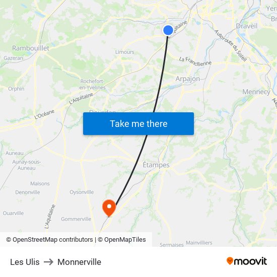 Les Ulis to Monnerville map