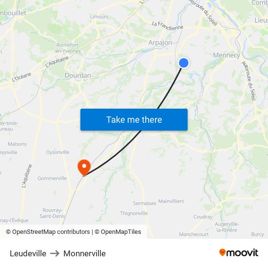 Leudeville to Monnerville map