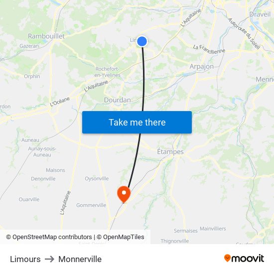 Limours to Monnerville map