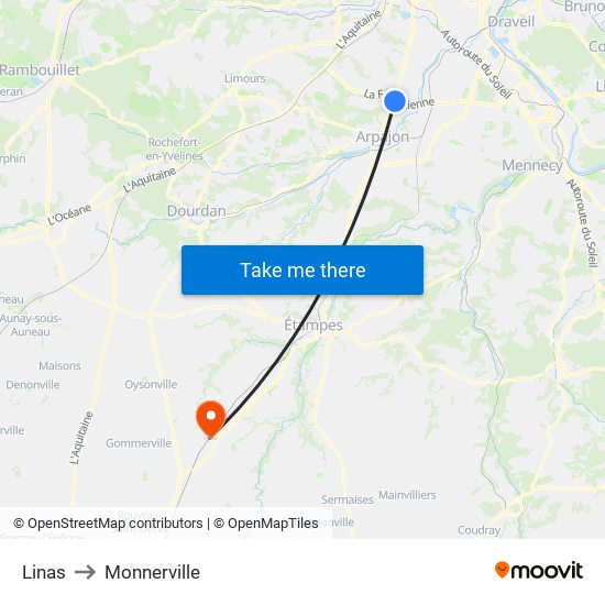 Linas to Monnerville map