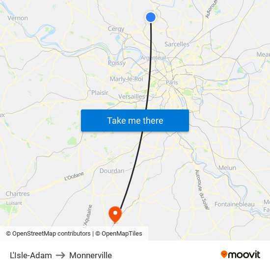 L'Isle-Adam to Monnerville map