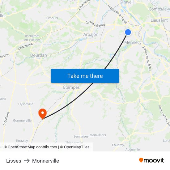 Lisses to Monnerville map