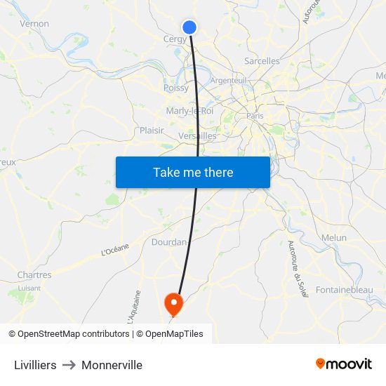 Livilliers to Monnerville map