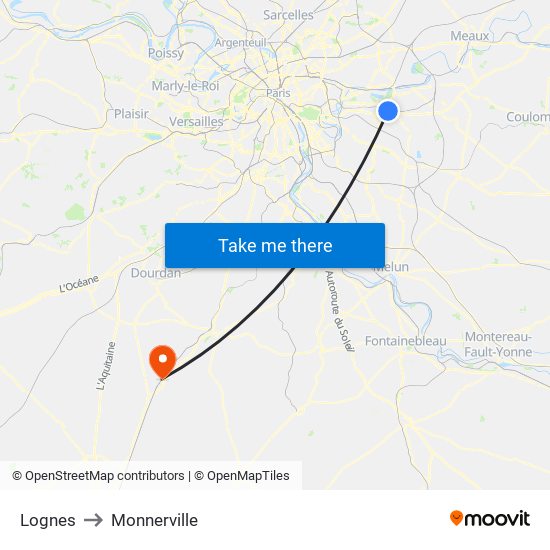 Lognes to Monnerville map