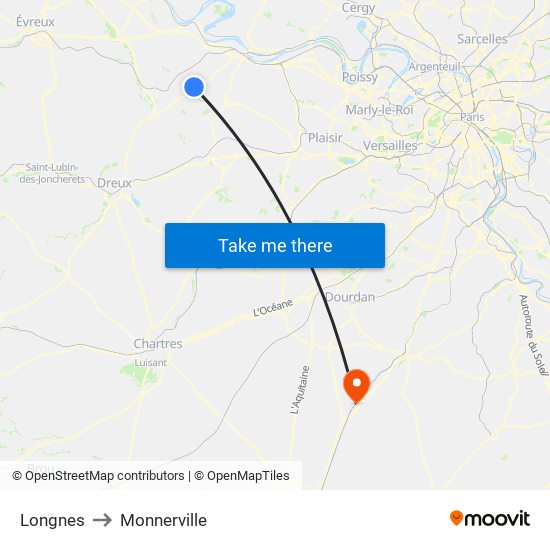 Longnes to Monnerville map