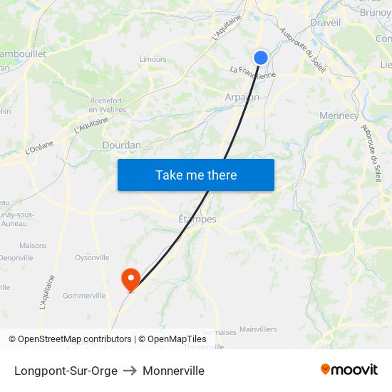 Longpont-Sur-Orge to Monnerville map