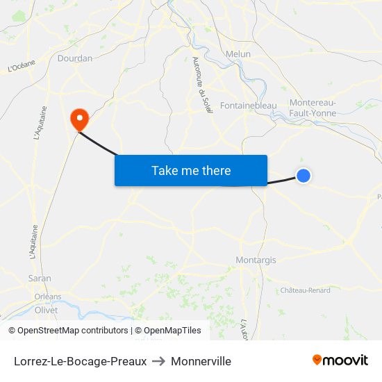 Lorrez-Le-Bocage-Preaux to Monnerville map