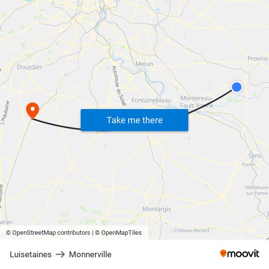 Luisetaines to Monnerville map