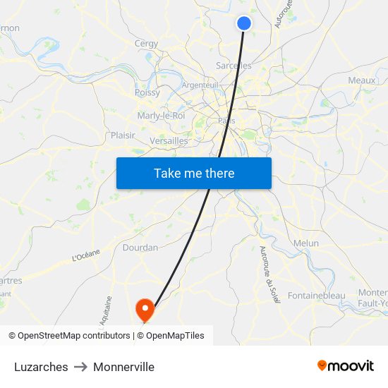 Luzarches to Monnerville map