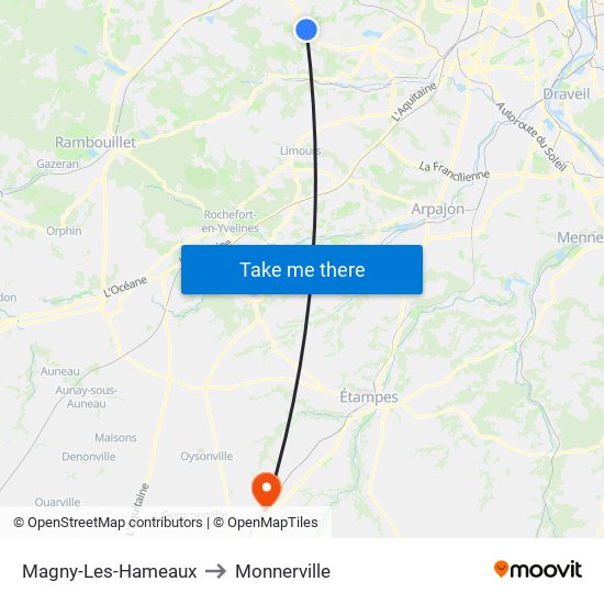 Magny-Les-Hameaux to Monnerville map