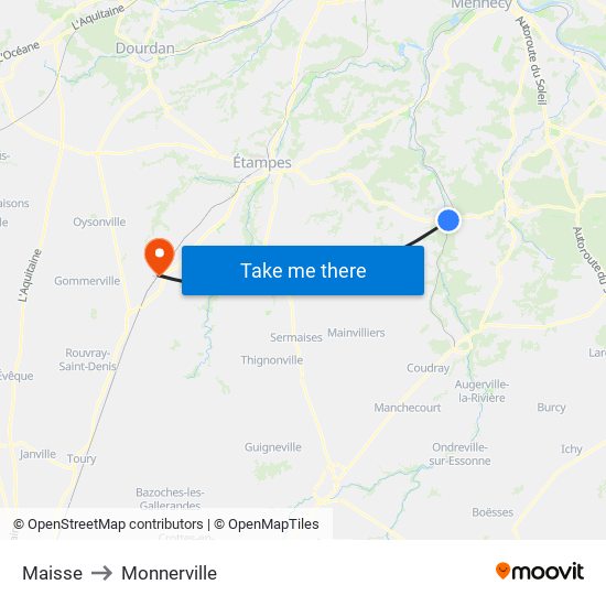 Maisse to Monnerville map