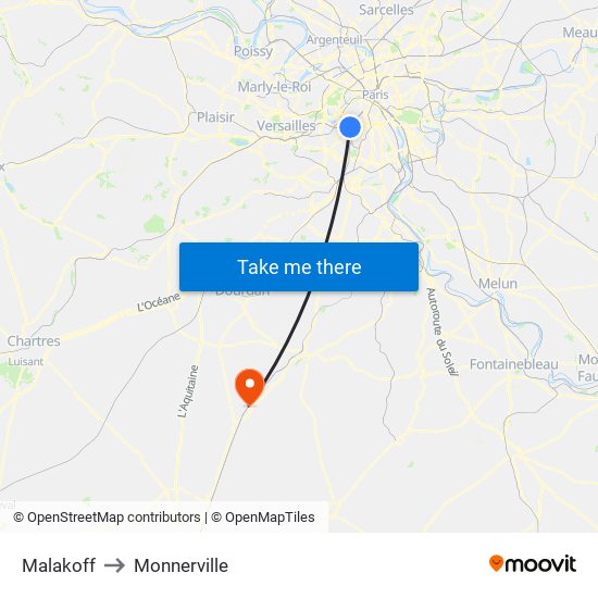 Malakoff to Monnerville map