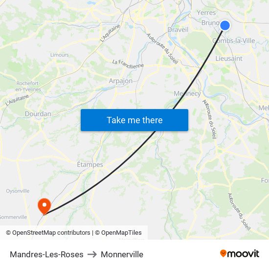 Mandres-Les-Roses to Monnerville map
