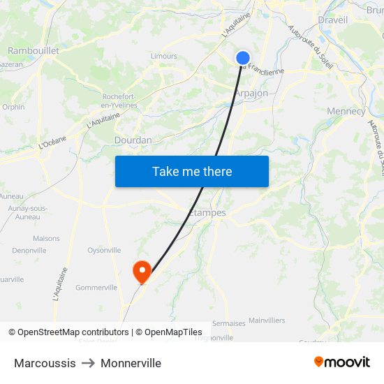 Marcoussis to Monnerville map